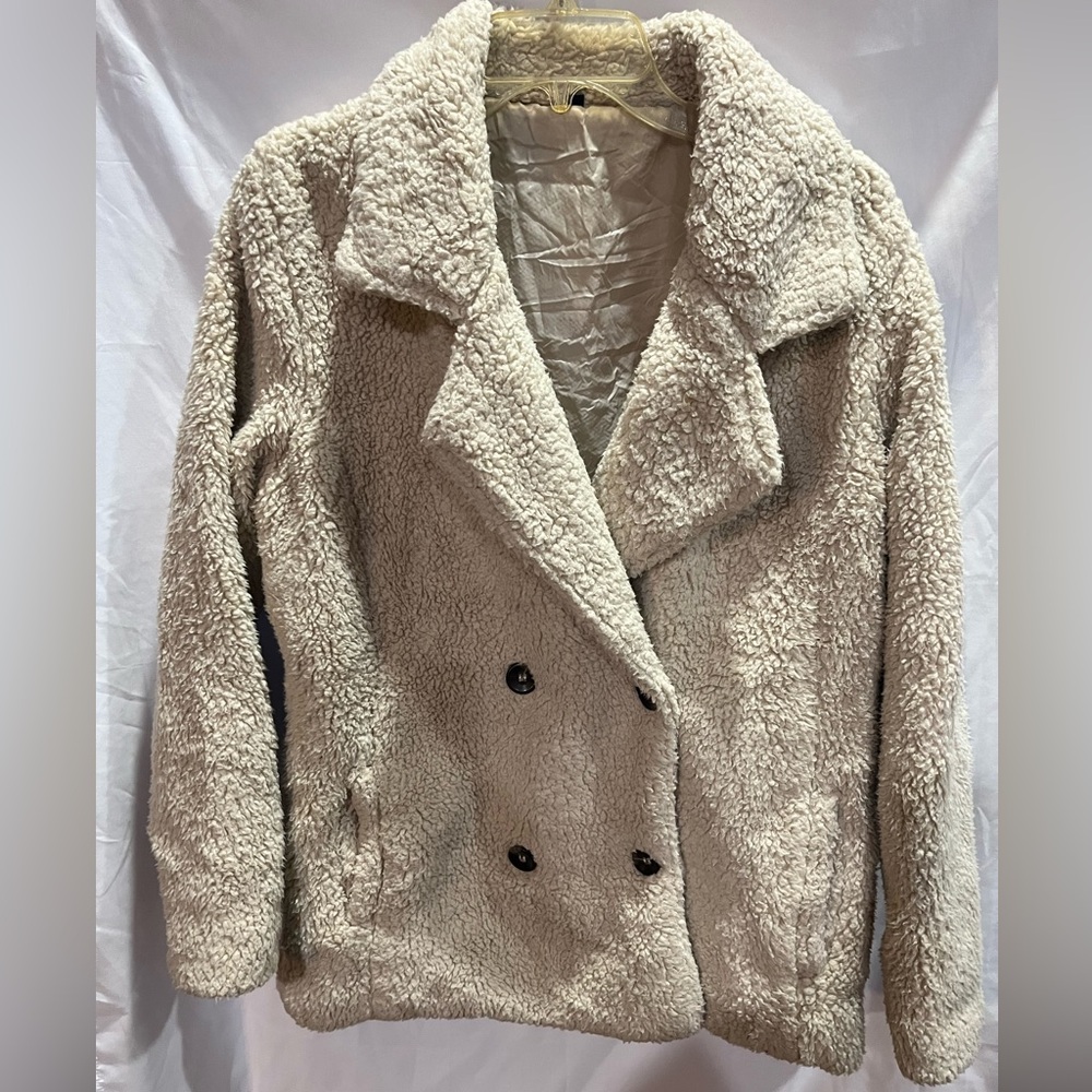Cozy Women's Double-Breasted Teddy Coat - Cream